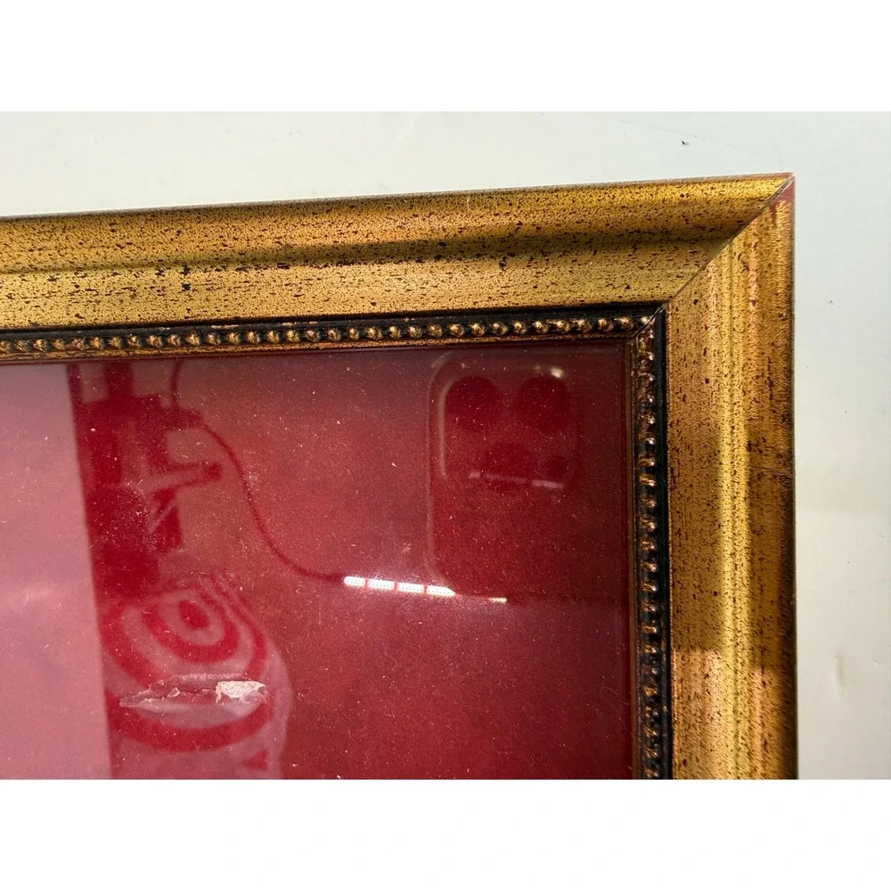 Vtg Gold Ornate Picture Frame Red Velvet Mat Shadow Box Display Approx 8x7x2